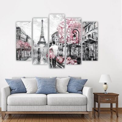 Toile Illustration de Paris -5 Parties - S