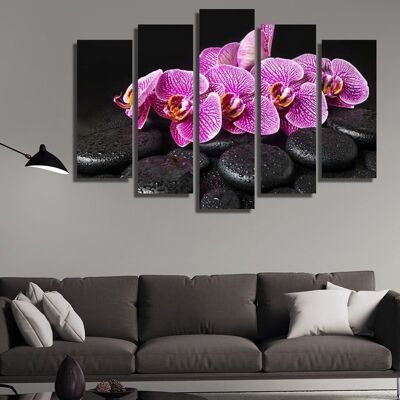 Fleurs violettes sur galets -5 Parties - M