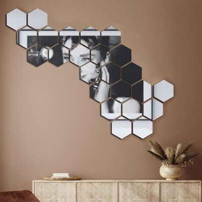 Espejo hexagonal 24 piezas - Decoración de espejo autoadhesivo