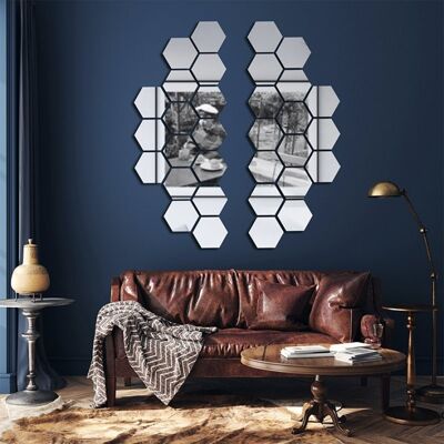 Espejo hexagonal 32 piezas - Decoración de espejo autoadhesivo