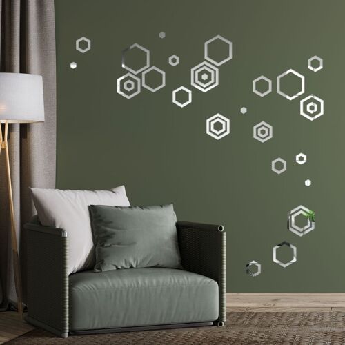 Mirror hexagons 30 pieces - Self-adhesive mirror decoration