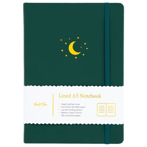 Lined Journal - A5 - Moon and Stars - Forest Green