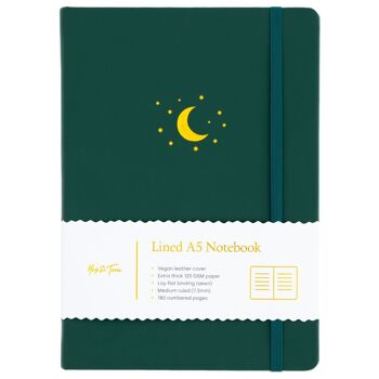 Journal ligné - A5 - Lune et étoiles - Vert forêt 1