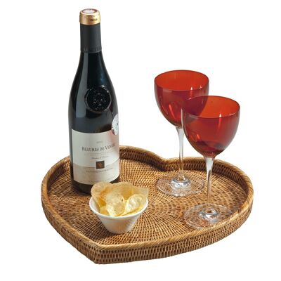 Vassoio cuore San Valentino in rattan miele