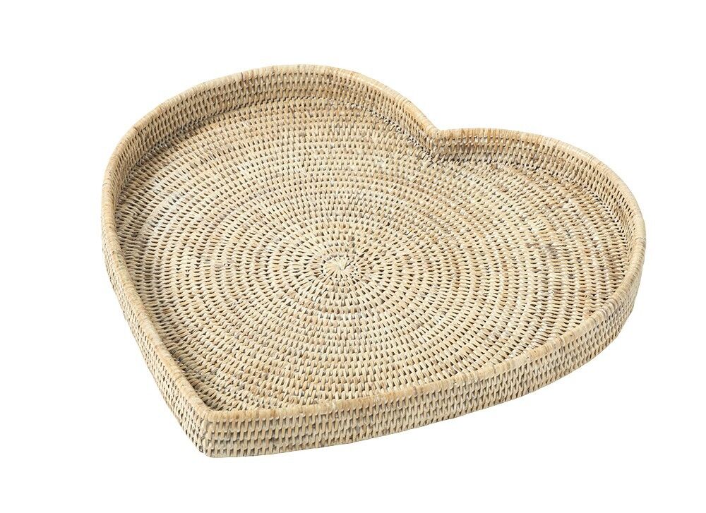 Vassoio cuore Valentin in rattan smaltato bianco