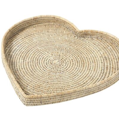 Valentin heart tray in white limed rattan
