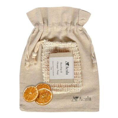 Mini sac cadeau pour les amateurs de savon avec du savon à la rose musquée et à l'orange