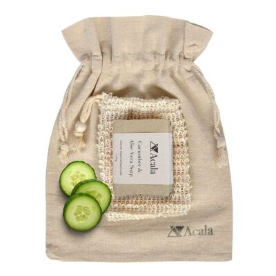 Mini sac cadeau pour les amateurs de savon avec du savon au concombre et à l'aloe vera