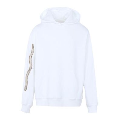 Sudadera blanca con bordado de serpiente en cadenas (talla L)