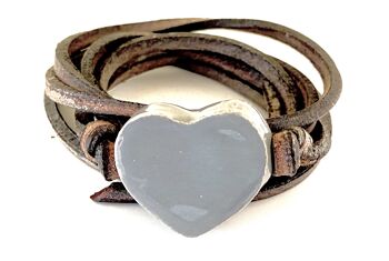 Bracelet cuir avec coeur en céramique grise 1