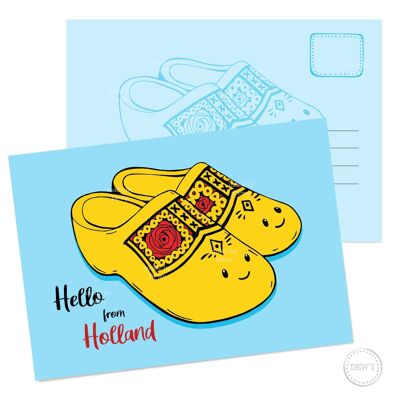 A6 postcard - Hello Holland - clogs