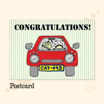 Carte postale A5 - Félicitations avec voiture et chat 2