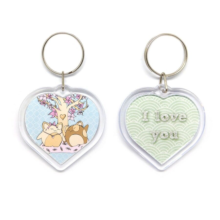 Simpatico portachiavi giapponese - albero in fiore e gatti