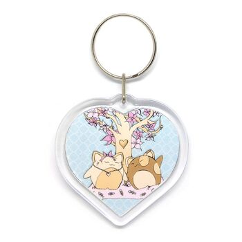Joli porte-clés japonais - arbre fleuri et chats 3