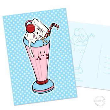 Carte postale A6 avec Milkshake rose 1