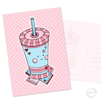 A6-Postkarte - Sommerkarte mit Kawaii-Smoothie