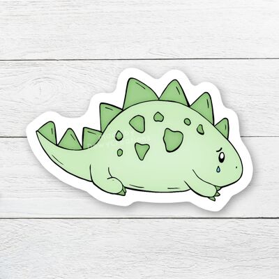 Sticker met verdrietige, groene dino