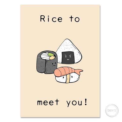 A6 postkaart sushi - Rice to meet you