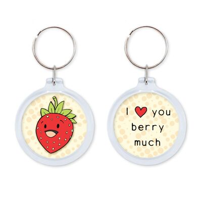Porte-clés avec fruit - fraise - Je t'aime beaucoup berry