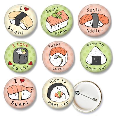 Button set with cute sushi buttons - 8 pieces