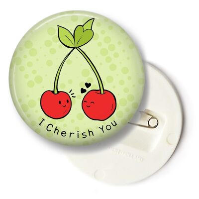 Button - Schattige, kawaii fruit - I cherish you - groot (groen)
