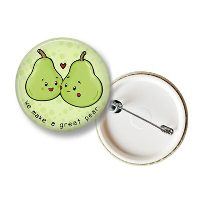Button with cute kawaii fruit - Pears - small