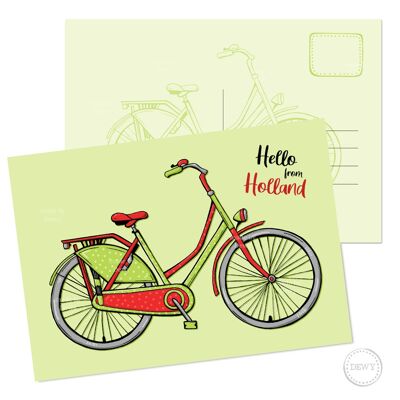 A6 postkaart - Hello Holland - fiets