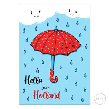 Carte postale A6 - Hello Holland - joli parapluie 2