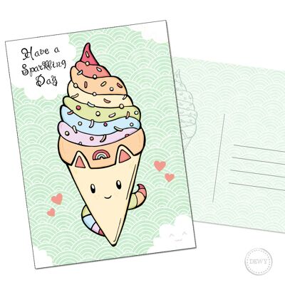 Tarjeta de cumpleaños A6 - Helado de unicornio arcoíris