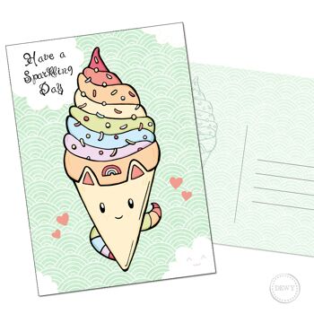 Carte d'anniversaire A6 - Crème glacée licorne arc-en-ciel 1
