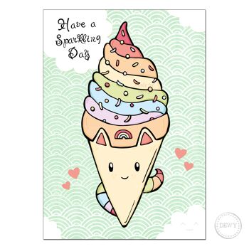 Carte d'anniversaire A6 - Crème glacée licorne arc-en-ciel 2