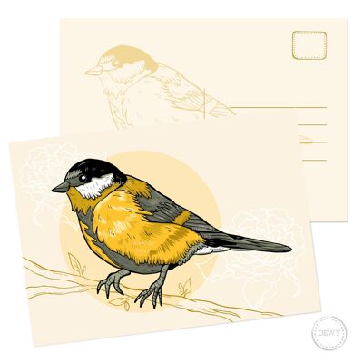 Carte postale A5 - Mésange charbonnière oiseau hollandais