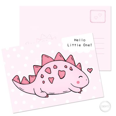 Carte bébé A6 - dinosaure rose