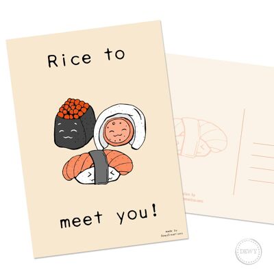 A6 postkaart - sushi - Rice to meet you