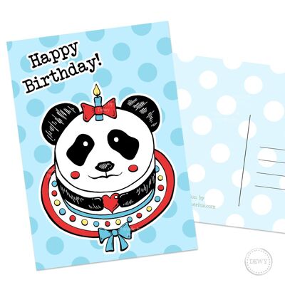 Carte d'anniversaire A6 - Gâteau Panda mignon