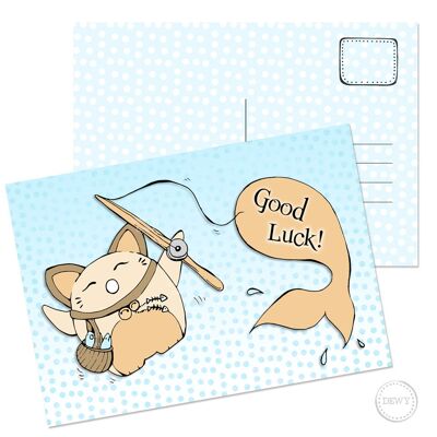 A6 postcard - Good Luck with cat