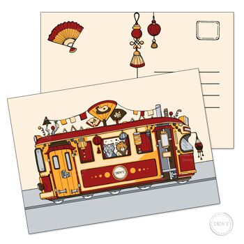 Carte postale A5 - tram heureux 1