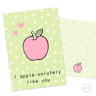 Carte A6 - Carte pomme kawaii à pois