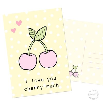 A6 card - Kawaii cherry card with polkadots