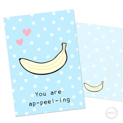 A6 card - Kawaii banana card with polkadots