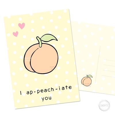A6 card - Kawaii peach card with polkadots