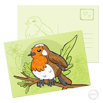 A6 Postkarte - Holländischer Vogel Robin