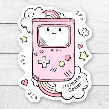 Autocollant avec un joli gameboy kawaii rose 1