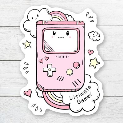 Sticker with cute pink kawaii gameboy