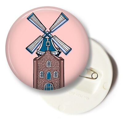 Button Dutch windmill - big pink background
