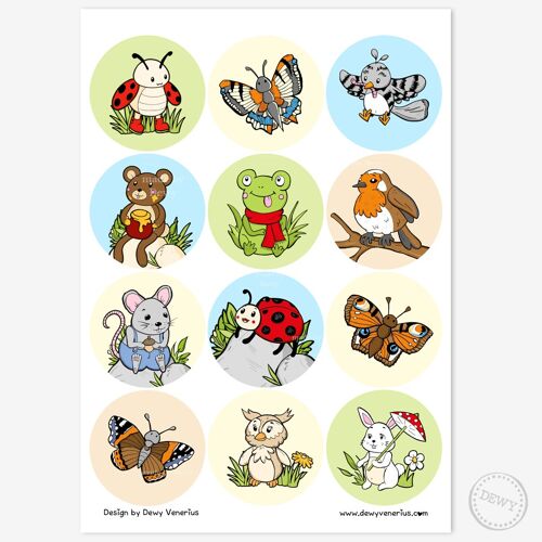 Sluitstickers - Ronde stickers met thema bosdieren en insecten
