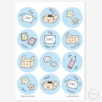 Closing Stickers - Snailmail & Postcrossing Themed Round Stickers