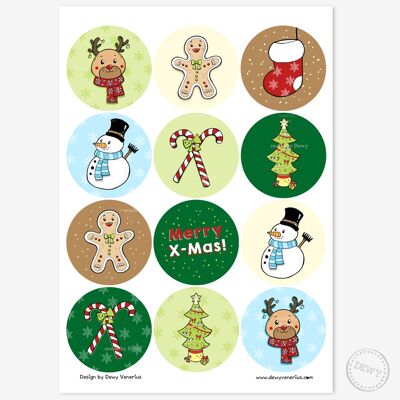 Closing Stickers - Christmas Themed Round Stickers