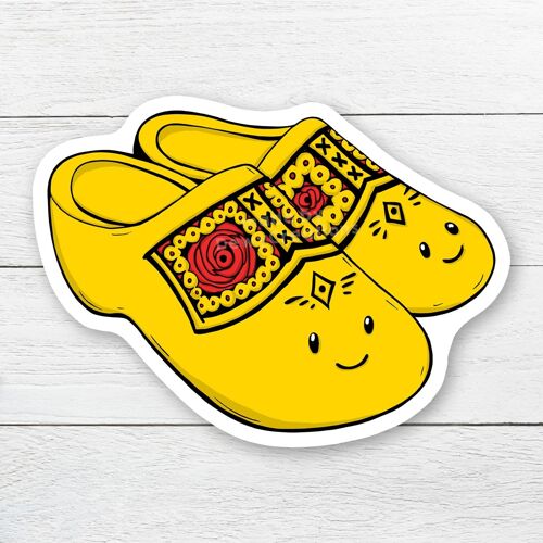 Sticker met gele, Nederlandse klompjes