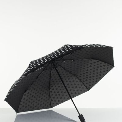 Umbrella - Durable Folding  - 8775- Black w/ hearts
